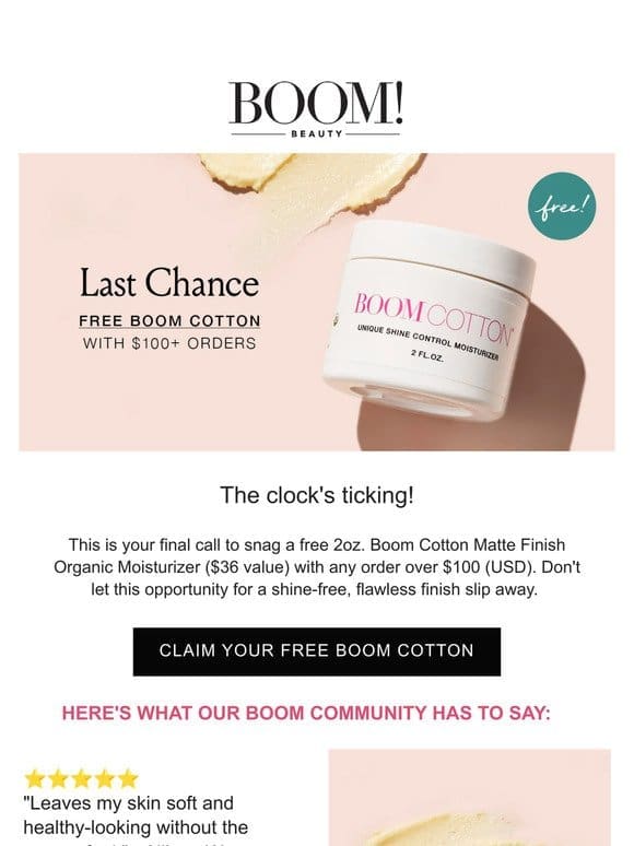 FREE Boom Cotton ends tonight