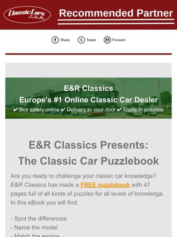 FREE Download: Classic Car Puzzlebook | Presented By E&R Classics