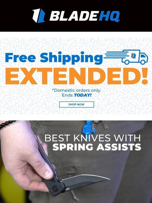 FREE domestic shipping extended through tonight!