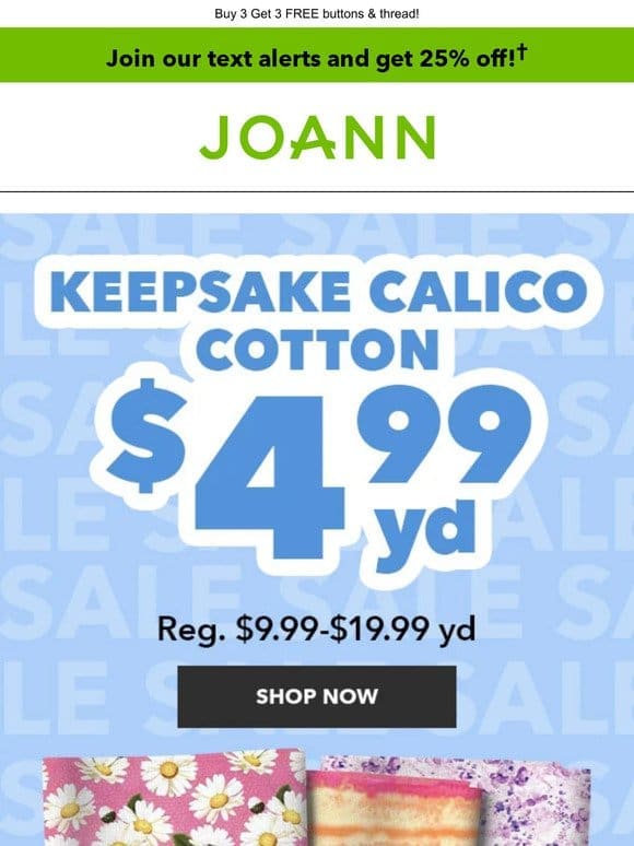 Fabric DEALS: Keepsake Calico cotton $4.99 yd!