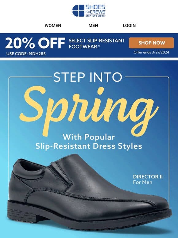 Final Day To Save 20% + Shop Our Slip-Resistant Dress Shoe