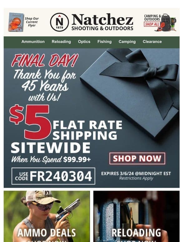 Final Days for $5 Flat Rate Shipping Sitewide!