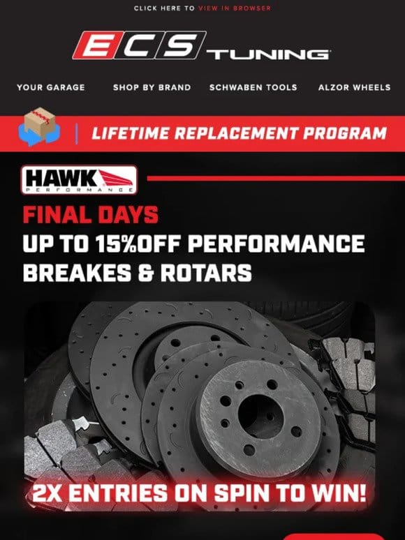 Final Days for Up To 15% off Hawk Braking!