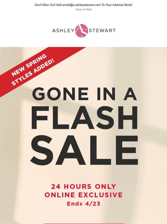 Flash sale starts now! Extra 50% off clearance