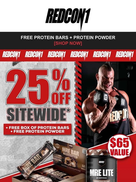 Free Protein Bar Box， Protein Powder， & 25% OFF Sitewide*