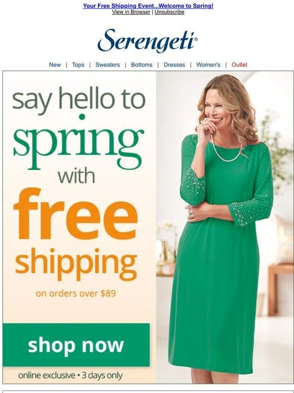 Free Shipping ~ Knit Tops， Pants， Spring Dresses & More!