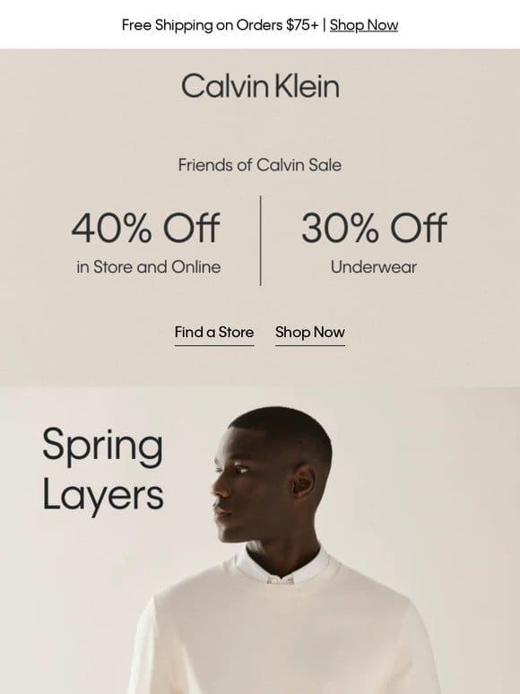 Friends of Calvin Sale – 40% off and 30% off Underwear