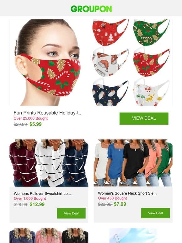 Fun Prints Reusable Holiday-themed Fabric Face Masks (6-Pack) and More