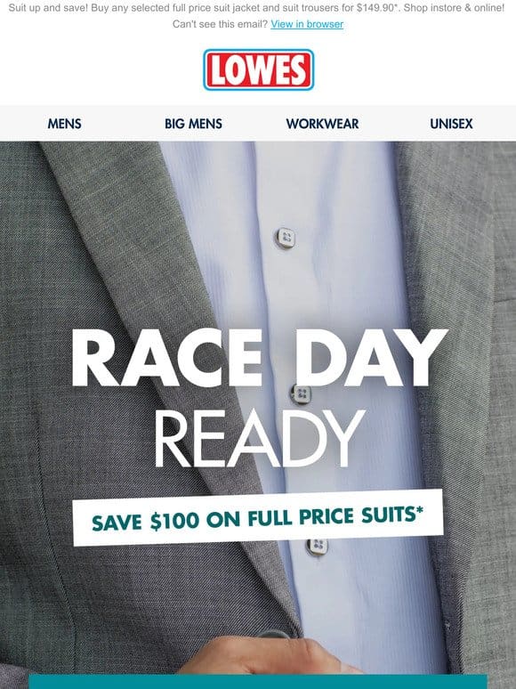 GET $100 OFF selected full price suits!*  ‍♂️