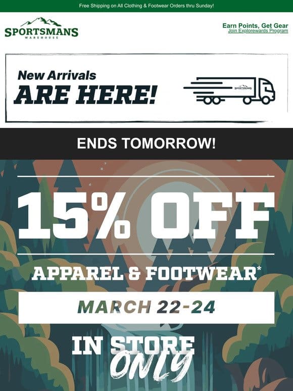 Get 15% off Clothing and Footwear – In Store Only