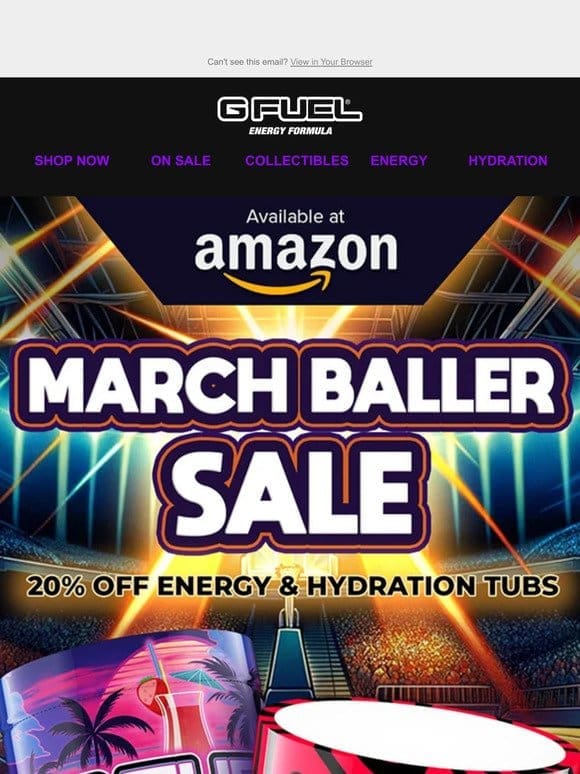 Get 20% off G FUEL Hydration and Energy Tubs!