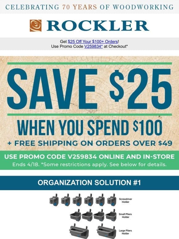 Get $25 Off When You Spend $100+ & Discover the Top 10 Shop Organization Solutions!