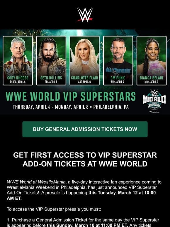 Get First Access to VIP Superstars at WWE World!