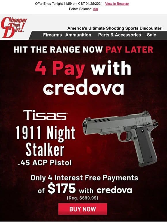 Get Your Next 1911 As Low As 4 Payments of $175 with Credova