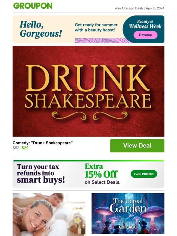 Get up to 15% off! Comedy: “Drunk Shakespeare”