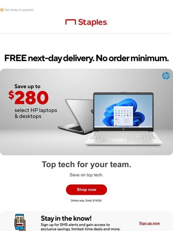 Get up to $280 off select HP laptops & desktops.
