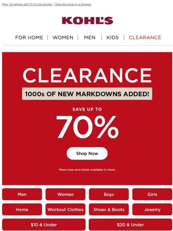 Get up to 70% off clearance & explore 1000s of new markdowns