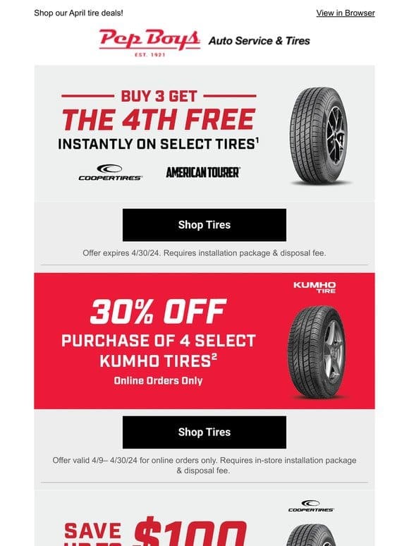 Get your 4th tire FREE