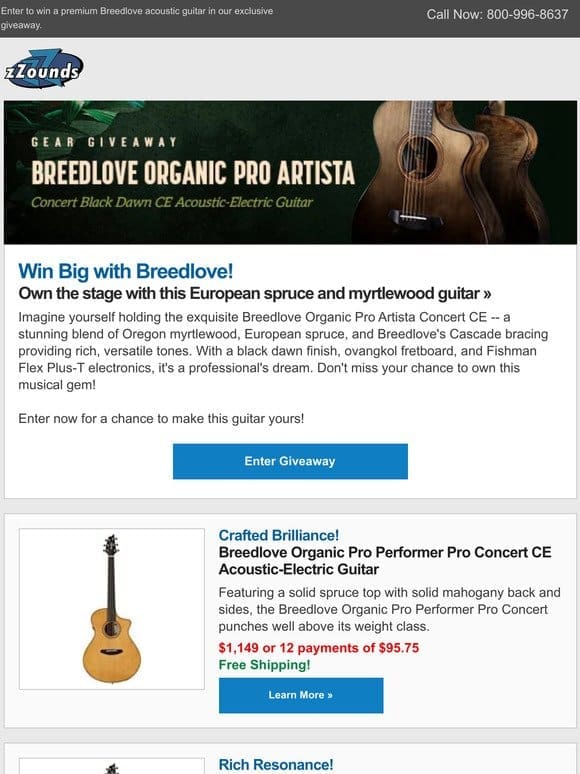 Giveaway: Win a Breedlove Organic Pro Artista Concert CE Guitar!