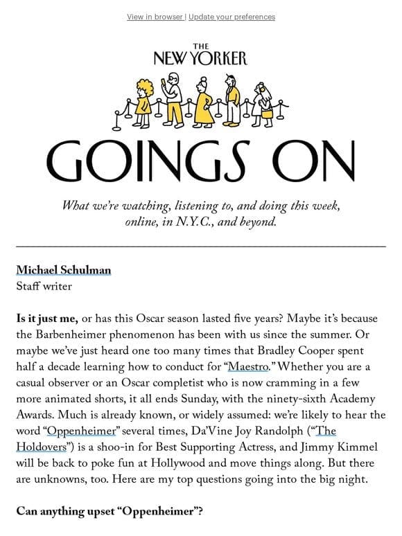 Goings On: Michael Schulman’s Oscar Predictions