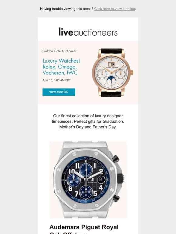 Golden Gate Auctioneer | Luxury Watches! Rolex， Omega， Vacheron， IWC