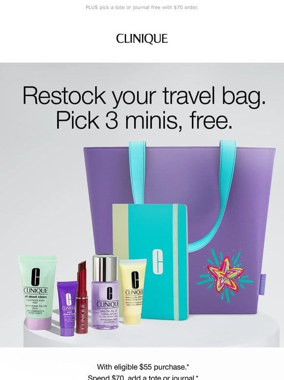 Happy travels ✈️ Pick 3 free minis! With $55 order.