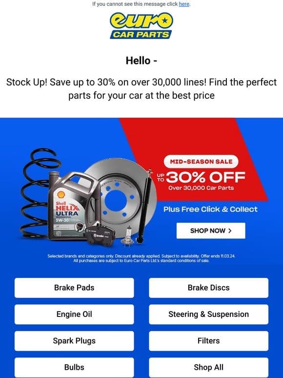 Hey — Save Up To 30% On Car Parts This Weekend…