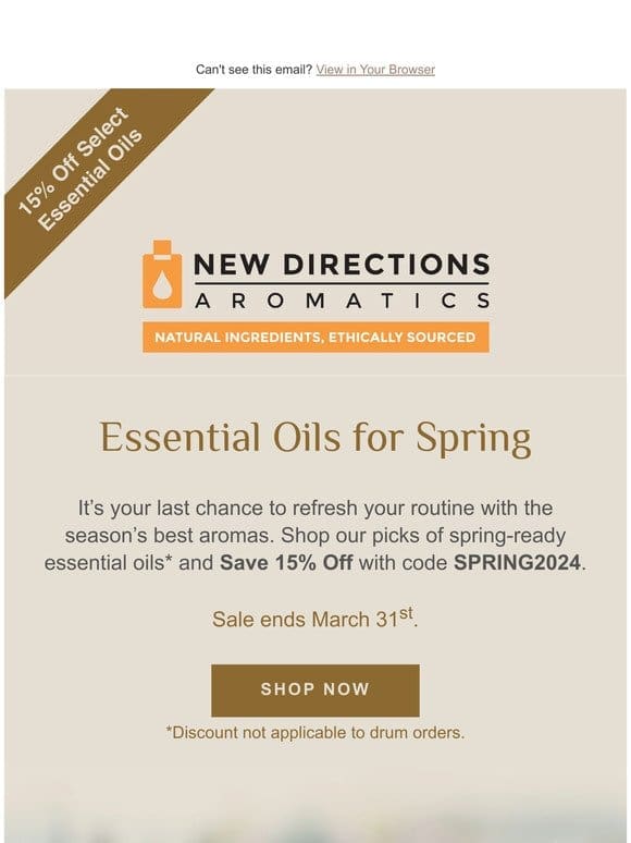 Hurry! 15% Off Spring Essential Oils Ends Tonight