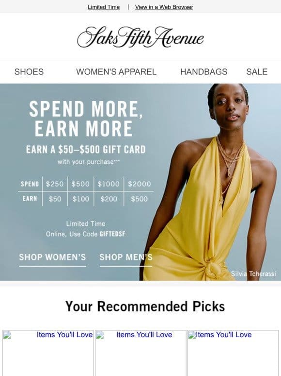 Hurry: Earn a $50–$500 gift card with code GIFTEDSF + Recommendations just for you
