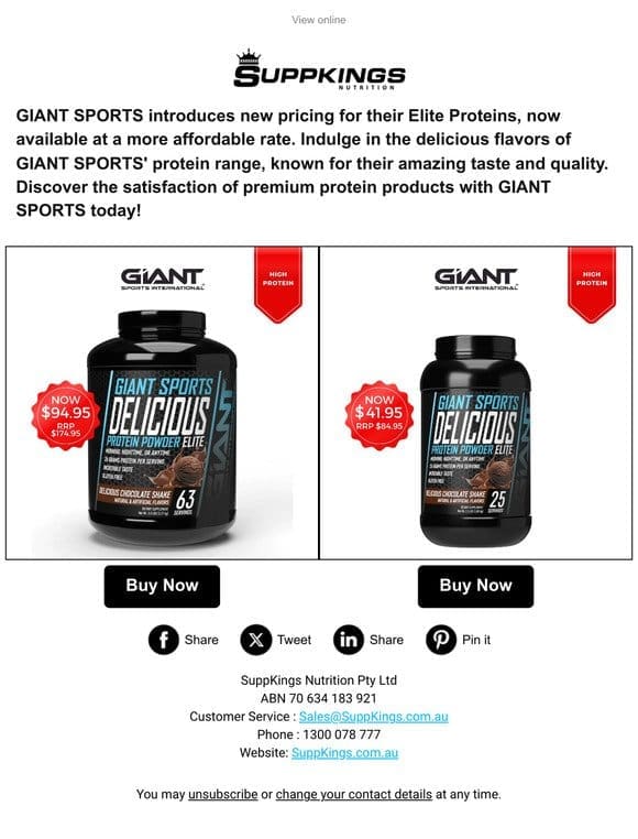 Hurry! GIANT SPORTS Protein Now Cheaper!