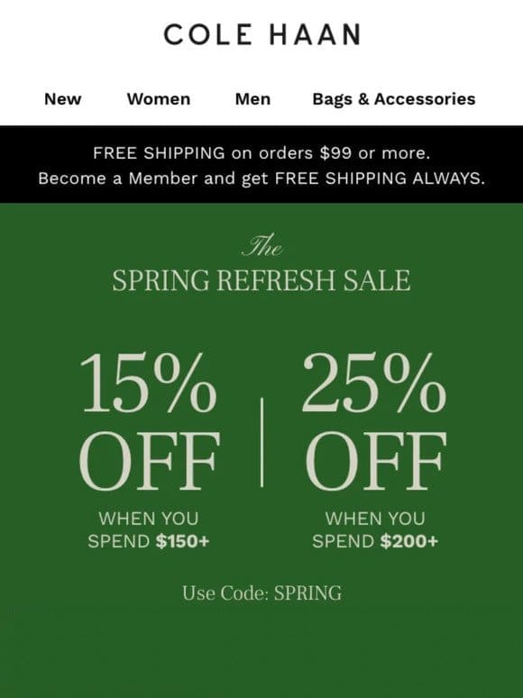 Hurry! The Spring Refresh Sale ends in 3，2，1…