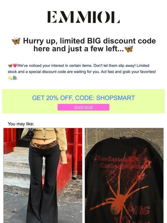 Hurry up， limited BIG discount code here and just a few left…