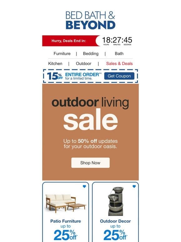Hurry， The Outdoor Living Sale Ends TONIGHT ⏳