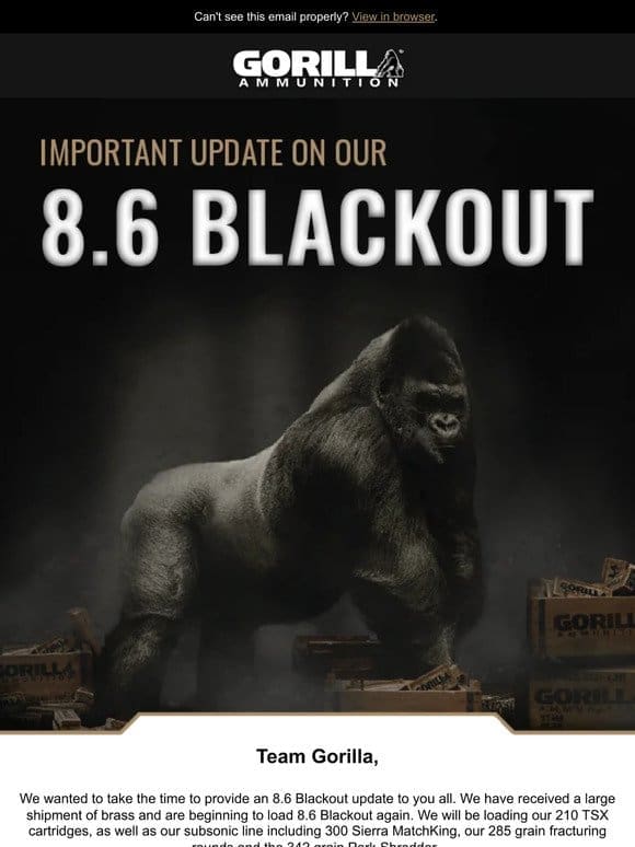 Important Update On Our 8.6 Blackout Line