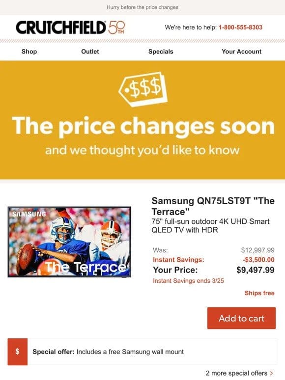 Instant Savings ends soon on the Samsung QN75LST9T “The Terrace”