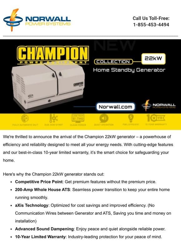 Introducing the Champion 22kW Generator:  Power，  Innovation， and  Value for Your Home
