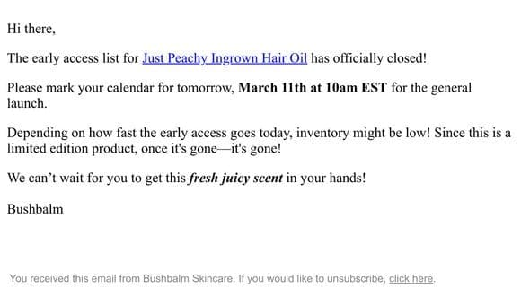 Just Peachy Launch Details