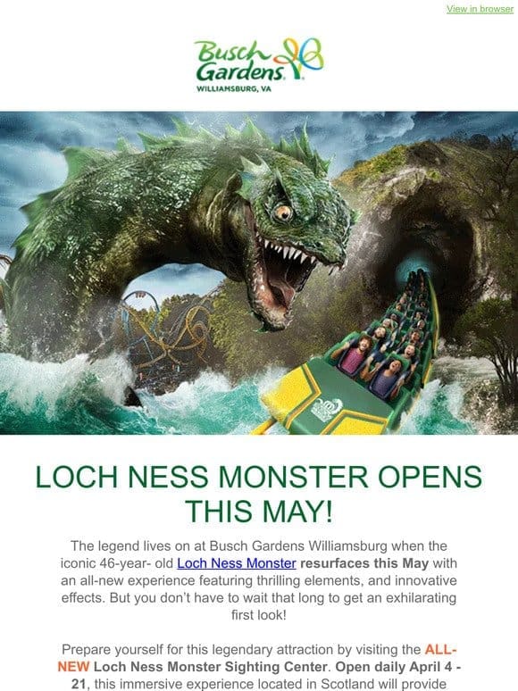 Just in: Loch Ness Monster Opens This May!