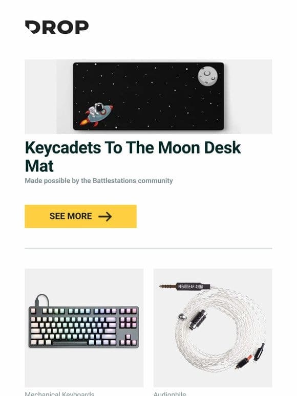 Keycadets To The Moon Desk Mat， Artifact Bloom Series Keycap Set: Glow， Headgear Audio Athena I Silver Earphone Cable and more…