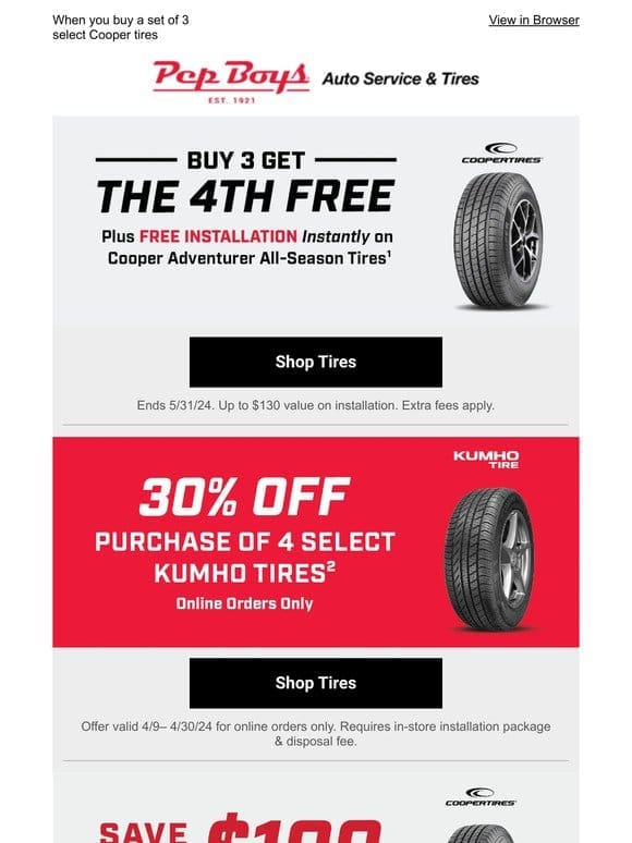 LAST CALL: Get your 4th tire FREE plus FREE INSTALLATION
