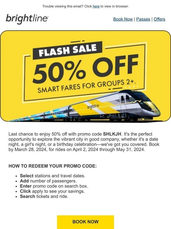 LAST CHANCE: 50% off SMART fares for groups 2+.