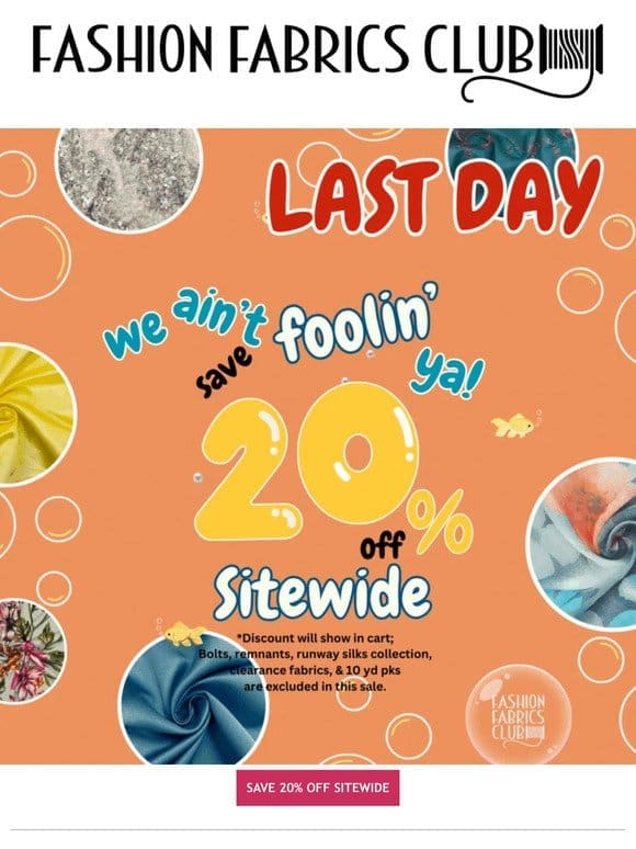 LAST DAY   Save 20% Off Sitewide