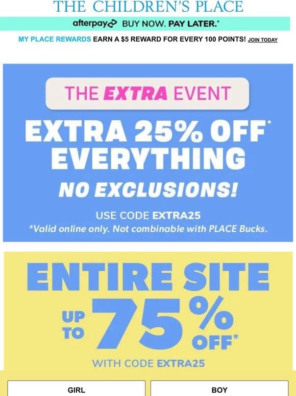 (LIMITED TIME) Enjoy up to 75% off ENTIRE SITE with EXTRA 25% off!