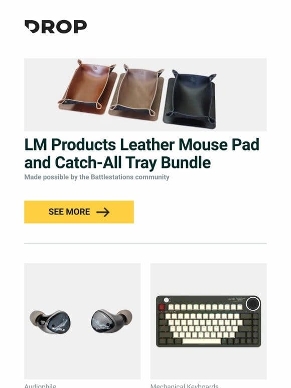 LM Products Leather Mouse Pad and Catch-All Tray Bundle， Noble FoKus Mystique Earbuds， Azio FOQO Pro Wireless Hot-Swappable Mechanical Keyboard and more…