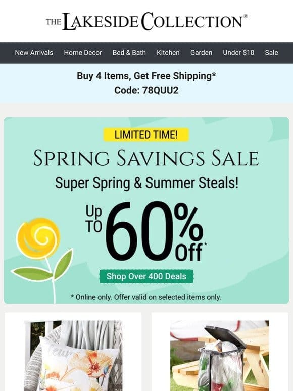 Last Call! Save Up to 60% Off Spring & Summer Items!