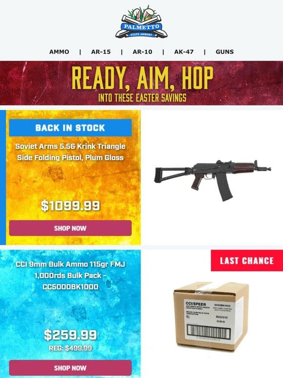 Last Chance Deals! | CCI 9mm FMJ 1，000rd Bulk Pack & PSA 16″ 5.56 MOE ODG Rifle Kit End Today!
