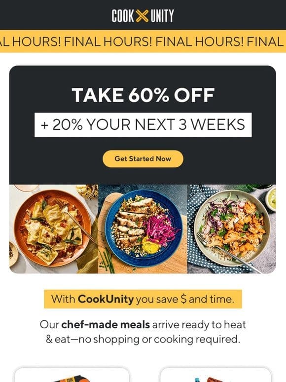 Last Chance! Get 60% Off Restaurant Quality Meals!