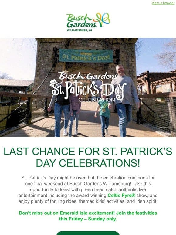 Last Chance for St. Patrick’s Day Celebrations!