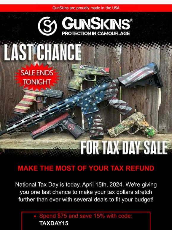 Last Chance for Tax Day Sale!
