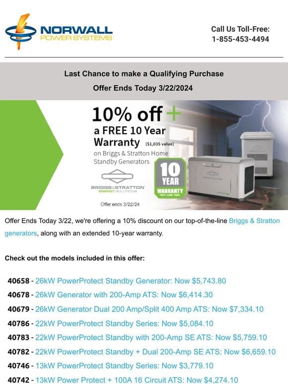 Last Chance to Save 10% + 10 Year Warranty | Offer Ends Today 3/22/2024